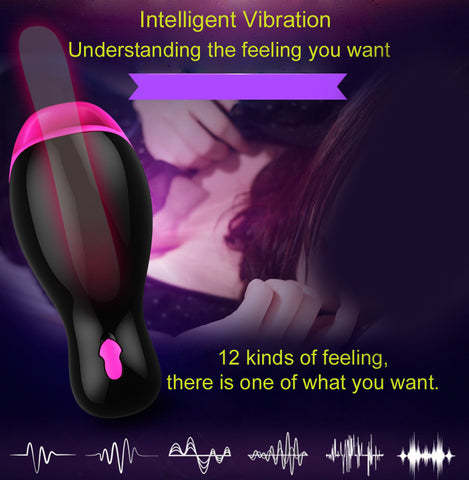 Male masturbator Intelligent Heating Realistic Oral Masturbation Cup 12 Speeds Vibrating  Sex Toys for Men