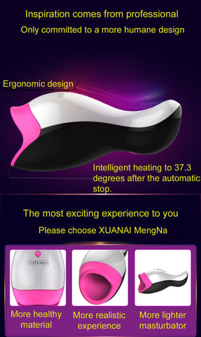 Male masturbator Intelligent Heating Realistic Oral Masturbation Cup 12 Speeds Vibrating  Sex Toys for Men