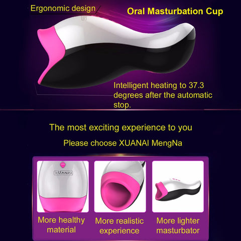 Male masturbator Intelligent Heating Realistic Oral Masturbation Cup 12 Speeds Vibrating  Sex Toys for Men