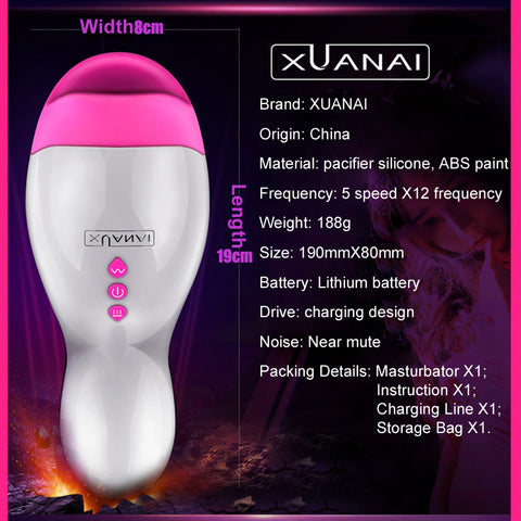 Male masturbator Intelligent Heating Realistic Oral Masturbation Cup 12 Speeds Vibrating  Sex Toys for Men